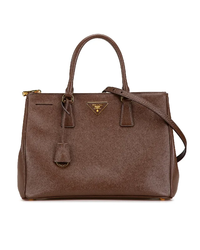 Affordable satchels for women with adjustable straps for comfortable wear -Medium Saffiano Lux Galleria Double Zip Satchel with Rolled Leather Handles