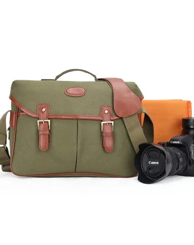 Eco-friendly canvas satchels with vegan leather details for sustainable fashion -Green Washed CANVAS MENSCANON CAMERA Side Bag NIKON CAMERA Shoulder BAG DSLR CAMERA Messenger BAG FOR MEN