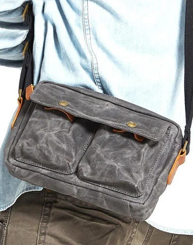 Colorful satchels for women with playful designs for a fun, casual style -Gray Waxed Canvas Mens Casual Shoulder Bag Messenger Bags Casual Courier Bags for Men