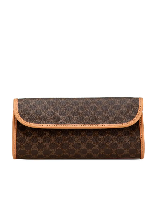 Coated Canvas Clutch with Leather Trim and Magnetic Snap Closure