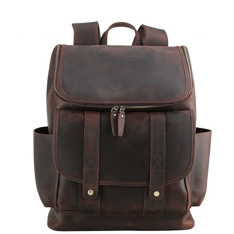 Spacious satchel bags for women with extra compartments for organization -Business Vintage Laptop Leather Backpack