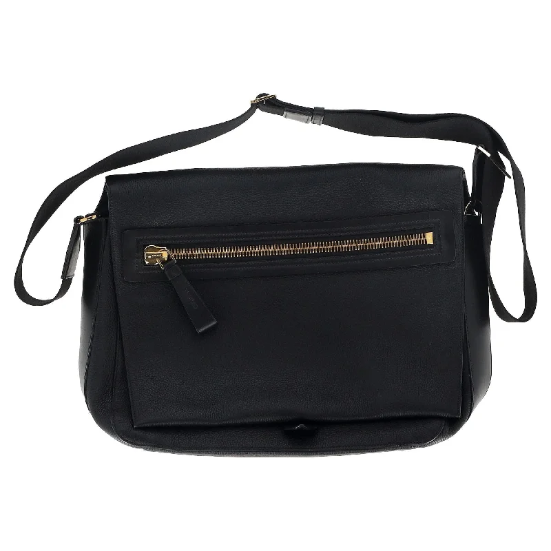 Affordable satchels for women with simple yet sophisticated leather designs -Tom Ford Buckley Messenger Bag in Black Leather