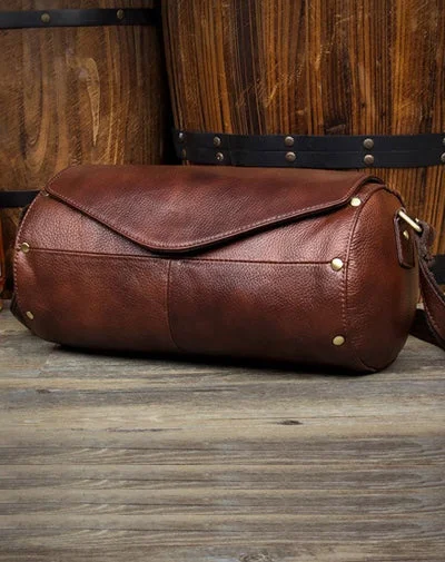 Elegant satchels for women with elegant gold or silver accents for luxury -Cool Brown Leather Mens Bucket Courier Bag Side Bag Brown Postman Bag Messenger Bag For Men