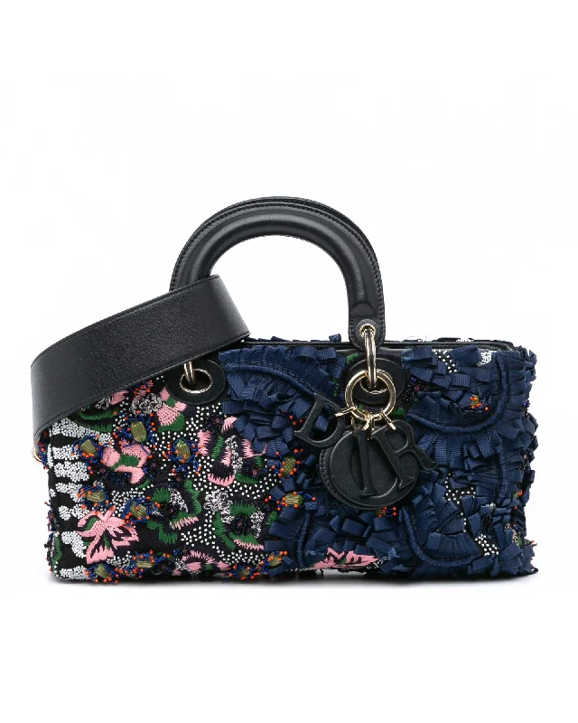 Fashion-forward satchels for men with modern accents and clean lines -Beaded Ribbon Embroidered Floral Leather Handbag with Detachable Strap