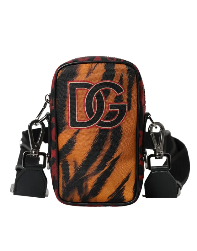 Vintage leather satchels for men with a worn-in look for retro charm -Dolce & Gabbana multi Tiger Print Nylon Logo Cross Body Men's Bag