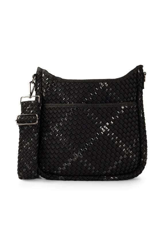 Multi-pocket leather crossbody bags for organization -Blake Noir Woven Crossbody Bag