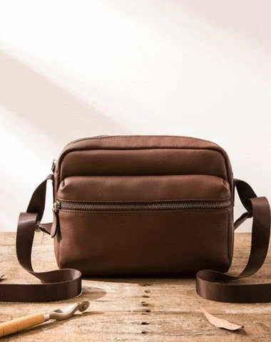 Minimalist satchels for men with clean lines for modern, understated fashion -Black Cool Leather Mens Small Postman Bag Brown Messenger Bags Courier Bag for Men