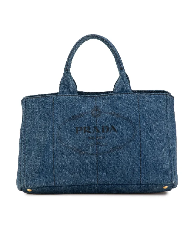 Trendy satchel bags for women with minimalist designs and chic detailing -Denim Logo Satchel with Rolled Handles and Interior Pockets