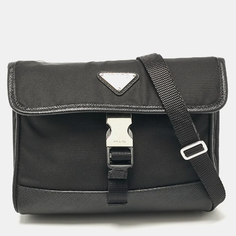 Stylish canvas satchels for men with rugged finishes for casual style -Prada Black Re-Nylon And Leather Flap Crossbody Bag