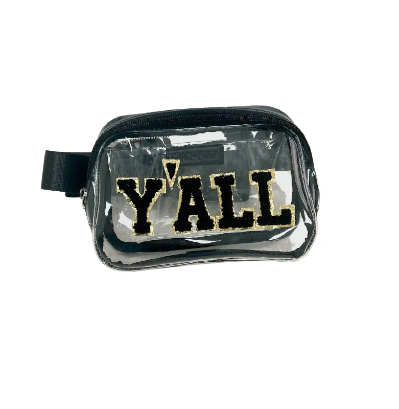 Elegant crossbody bags for formal event accessorizing -The Chenille Ya’Ll Belt Bag For Game Day In Clear/black