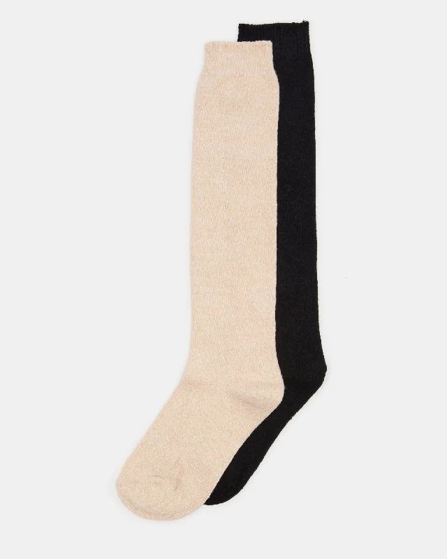 KNEE HIGH SOCKS BLACK/TAN