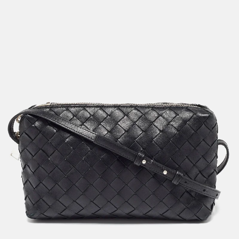 Sleek nylon crossbody bags for sporty vibes -Bottega Veneta Black Intrecciato Leather Crossbody Bag..