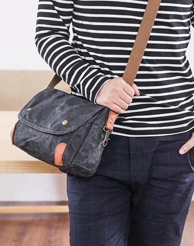 Spacious satchels for women with extra zippered compartments for organization -Wax Canvas Leather Mens 10'' Gray Side Bag Courier Bag Khaki Messenger Bag for Men