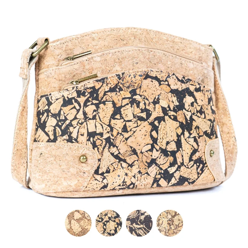 Trendy mini crossbody bags for petite carry -Women's Triple-Zip Crossbody Bag – Crafted from Cork and Coffee Grounds BAG-2340