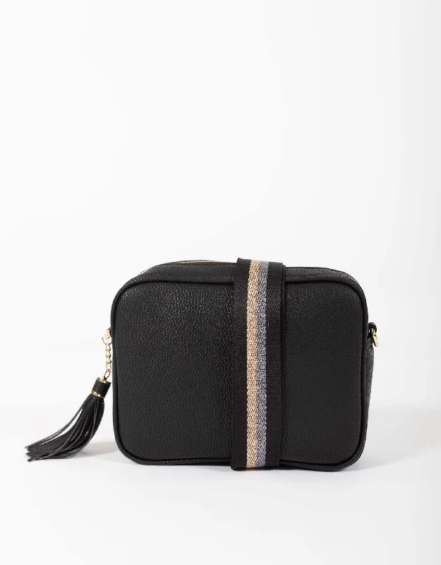 Zoe Crossbody Bag - Black & Black/Gold/Silver Lurex Stripe