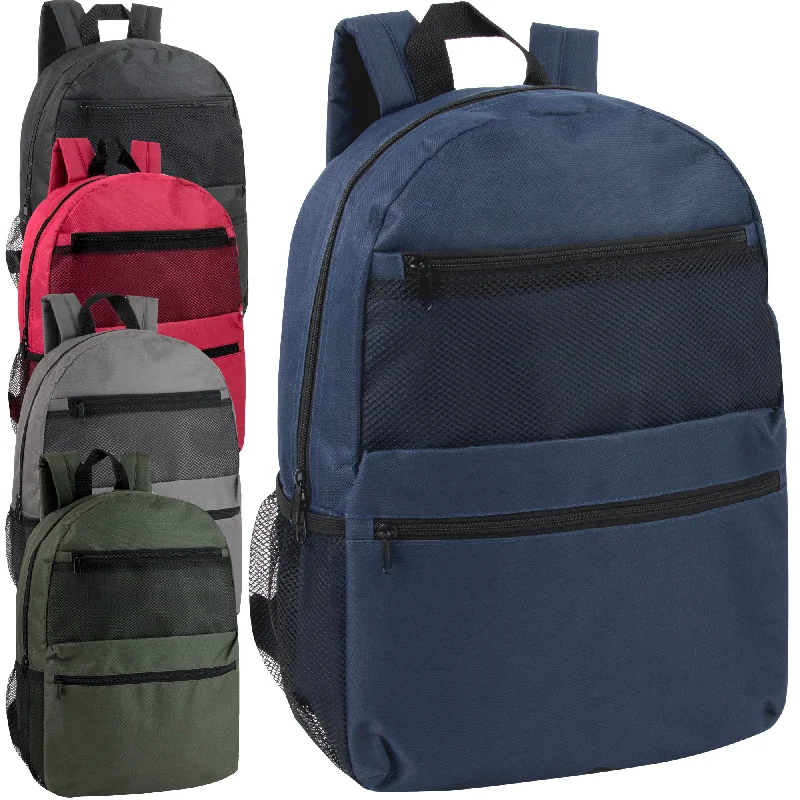 Compact daypack backpack for short weekend trips -17-Inch Double Front Pocket Backpack with Side Mesh Pockets - 5 Colors