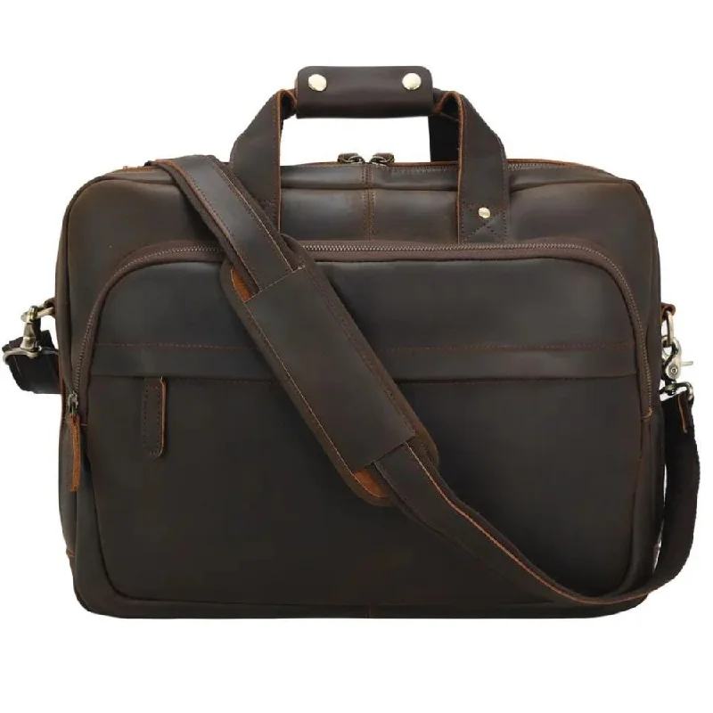 Practical satchels for men with front pockets for easy access to essentials -Genuine Leather Retro Style Briefcase