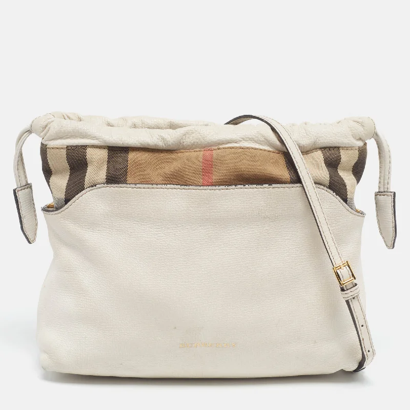 Affordable nylon crossbody bags for practical use -Burberry White/beige Leather And House Check Canvas Little Crush Crossbody Bag