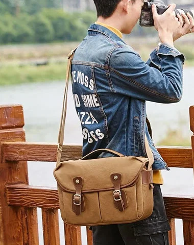 Small satchels for women with elegant and practical designs for daily wear -Canvas Leather Mens 14'' Waterproof Army Green CANON CAMERA Khaki Messenger Bag NIKON CAMERA Side BAG DSLR CAMERA BAG