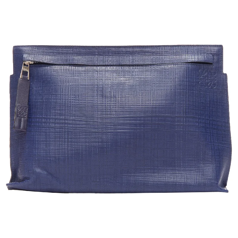 Lightweight satchels for women with soft fabrics for comfortable wear all day -Loewe T Pouch Textured Checkered Leather Zip Wrist Clutch Bag