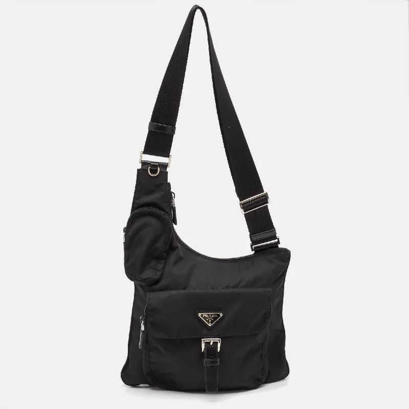 Trendy satchels for women with bright, fun designs for an upbeat style -Prada Black Nylon Pocket Crossbody Bag