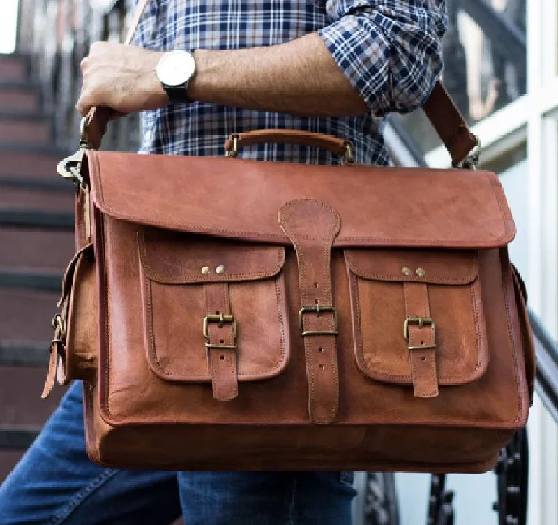 Trendy satchels with leather straps and canvas bodies for a laid-back style -Messenger Bag cum Briefcase