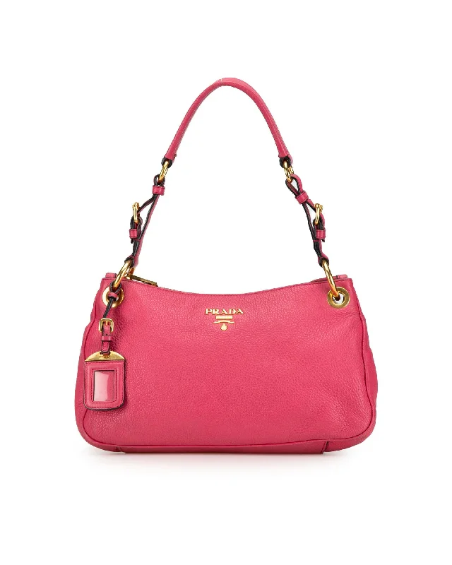 Leather Shoulder Bag with Flat Strap and Top Zip Closure