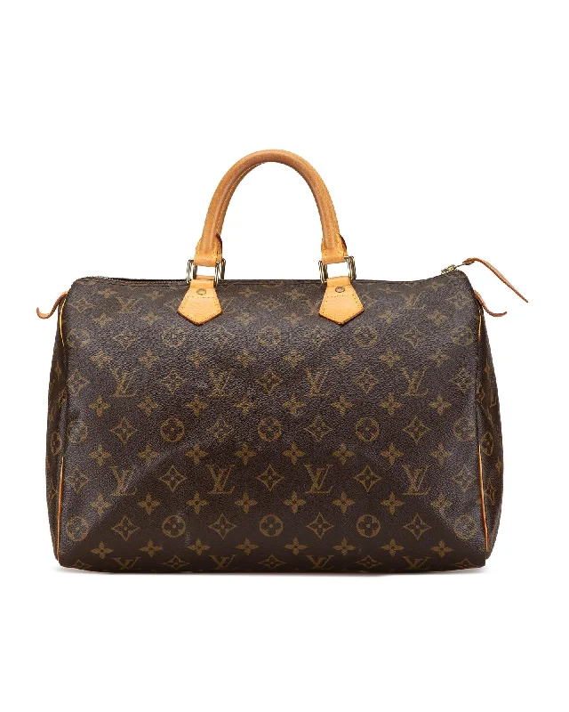 Monogram Canvas Speedy Bag with Vachetta Leather Handles and Top Zip Closure