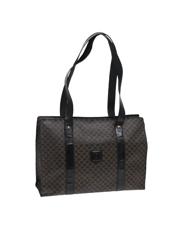 Macadam Canvas PVC Leather Tote Bag with Gold Accents