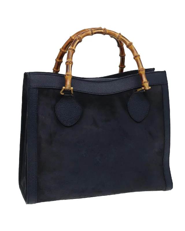 Suede Leather Bamboo Handle Hand Bag