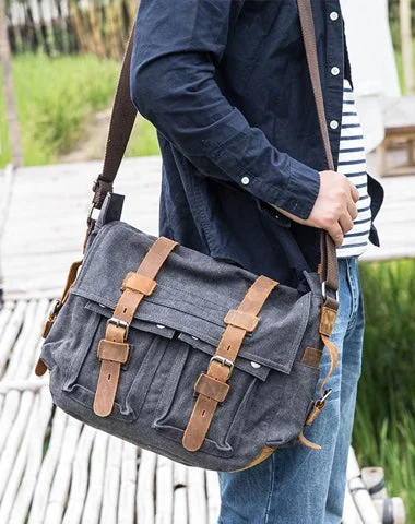 Designer satchels for women with soft pebbled leather for a smooth, sophisticated look -Canvas Mens 14'' Side Bag Courier Bag Gray Postman Bag Messenger Bag for Men