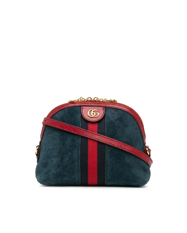 Small Suede Dome Crossbody with Leather Trim and Gold-Tone Double G