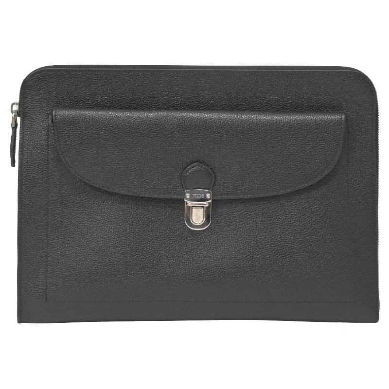 Casual satchel bags for men with comfortable shoulder straps for easy carrying -Tod's Document Clutch Bag in Black Leather