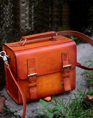 Vintage-inspired satchels for men with distressed leather finishes for a timeless look -Cool Handmade Leather Mens Small Messenger Bag Camera Bag for men