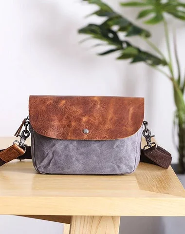 Designer satchels for women with soft leather and chic finishes for luxury -Casual Waxed Canvas Leather Mens MIni Side Bag Gray Courier Bag Messenger Bag for Men