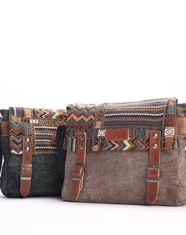 Fashionable satchels for women with bold prints and patterns for artistic flair -Gray Waxed Canvas Country Style Mens 11'' Side Bag Courier Bag Shoulder Bag Small Messenger Bag for Men