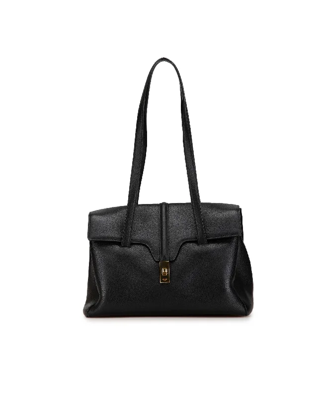 Medium Leather Shoulder Bag with Turn-Lock Closure