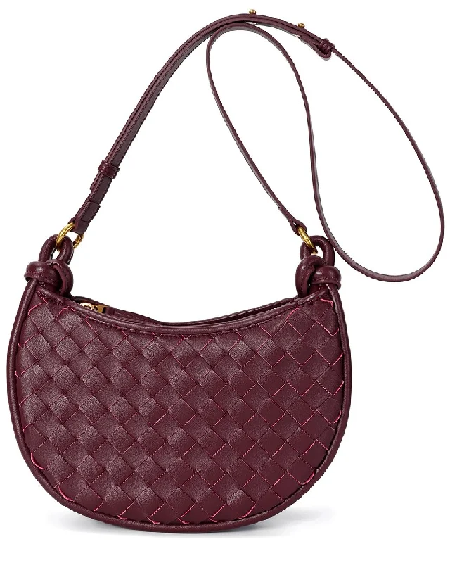 Compact leather satchels for women with minimalist styles for everyday use -Tiffany & Fred Paris Hand-Woven Leather Messenger Bag