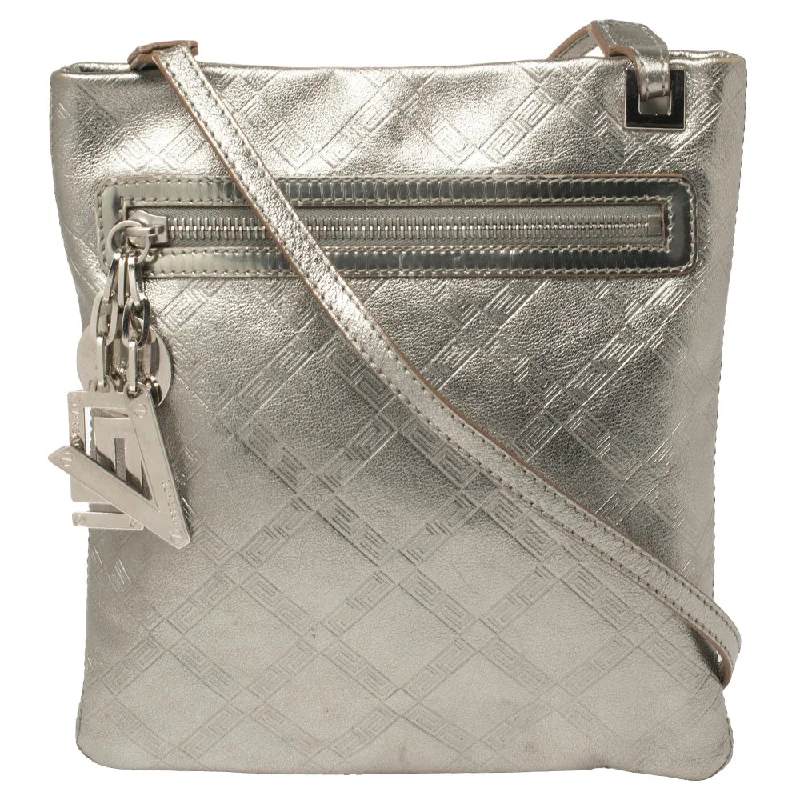 Luxury crossbody bags with monogrammed initials -Versace  Silver Leather Slim Crossbody Bag