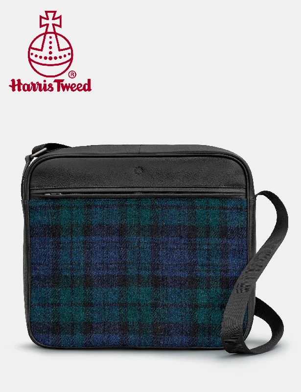 Versatile satchels for men with convertible designs for crossbody or shoulder wear -Harris Tweed & Black Leather Messenger Bag