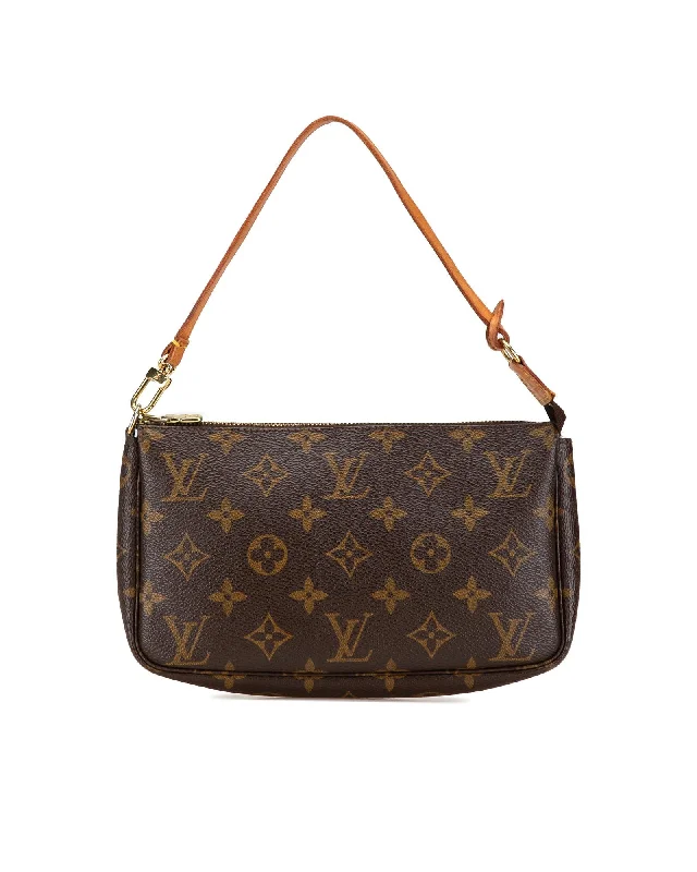 Monogram Canvas Pochette with Vachetta Leather Handle and Zip Closure