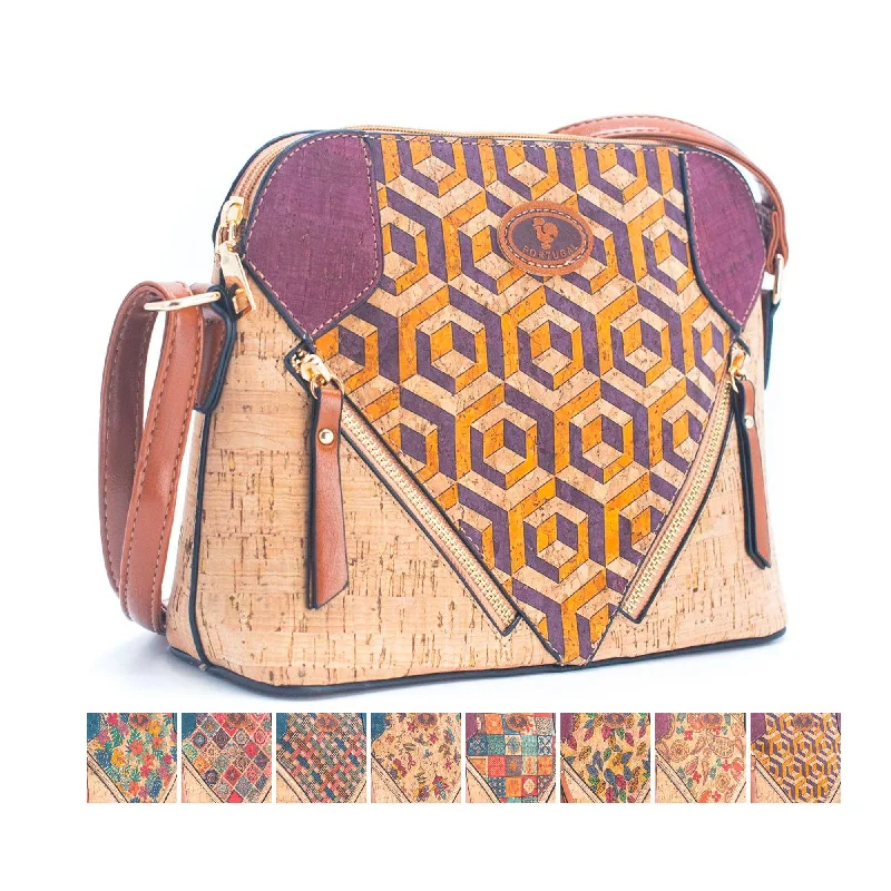 Canvas crossbody bags for casual weekend outings -Cork Lady's Crossbody Bag with Stylish Floral Print and Diagonal Zipper Accents BAGD-512