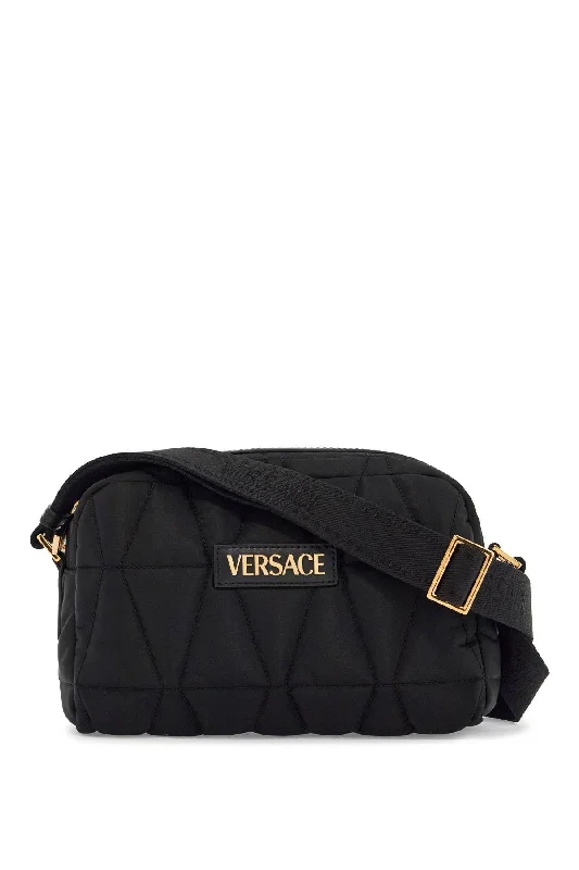 Elegant satchels for women with elegant gold or silver accents for luxury -Versace Men's Quilted Nylon Camera Bag With