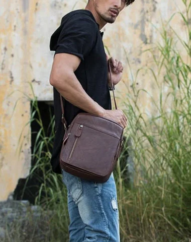 Leather satchels for women with bold stitching and metal accents for a modern touch -Cool Brown Leather Mens Vertical Side Bag Postman Bag Small Messenger Bags Courier Bag for Men