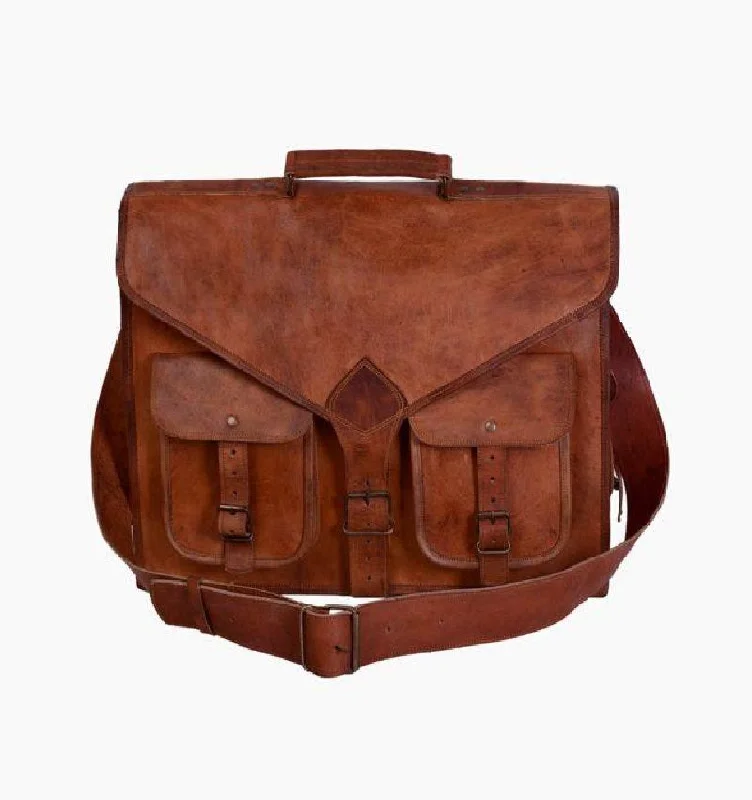 Eco-friendly satchels made from recycled materials for a sustainable lifestyle -Rustic Leather Messenger Bag