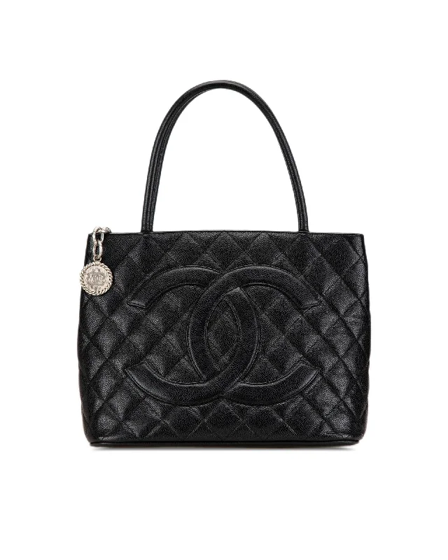 Quilted Leather Medallion Tote with Rolled Handles