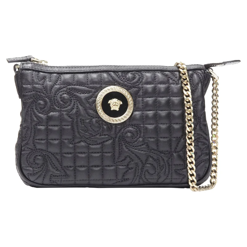 Waterproof travel crossbody bags for adventure trips -Versace Vanitas quilted baroque Medusa metal chain crossbody bag