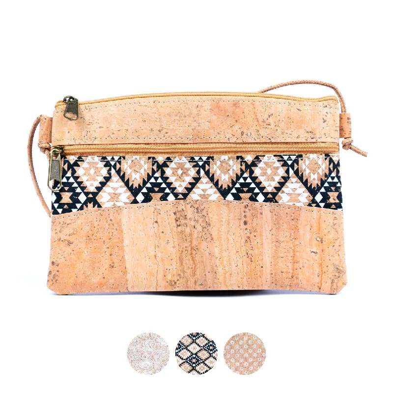 Waterproof travel crossbody bags for adventure trips -Boho-Chic Cork Cell Phone Pouch with Geometric Accents BAGP-260 (5units）