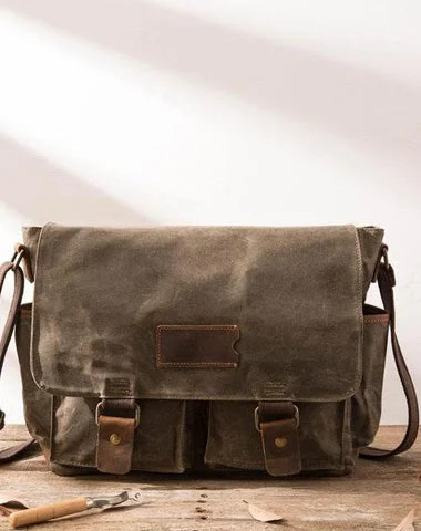 Fashion-forward satchels for men with modern accents and clean lines -Waxed Canvas Messenger Bags for men Vintage Shoulder Bag for men