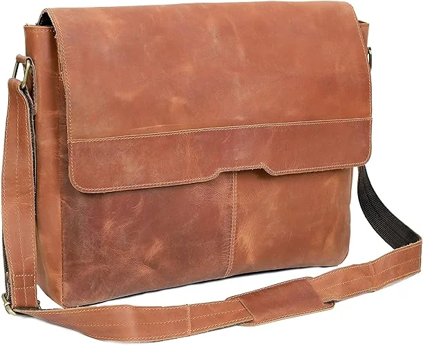 Trendy satchels for women with bright, fun designs for an upbeat style -Classic Elegance: 18-Inch Vintage Leather Full Flap Messenger Laptop Bag - Vintage Leather Messenger bag - Retro Themed Messenger bag